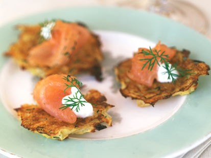 Sara Moulton shares her recipe for potato pancakes with salmon.