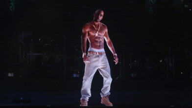 PHOTO: A hologram of deceased rapper Tupac Shakur performs onstage during day 3 of the 2012 Coachella Valley Music & Arts Festival at the Empire Polo Field on April 15, 2012 in Indio, California.