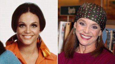 PHOTO: Valerie Harper as Rhoda Morgenstern sits on a stool, wearing Seventies fashions, in a publicity portrait issued for 'The Mary Tyler Moore Show', circa 1974; Valerie Harper arrives to sign copies of her new book "I, Rhoda" at Barnes & Noble bookstor
