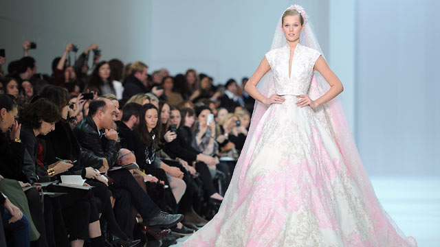 PHOTO: A model walks the runway during the Elie Saab Spring/Summer 2012 Haute-Couture Show as part of Paris Fashion Week at Grand Palais, January 25, 2012 in Paris, France.