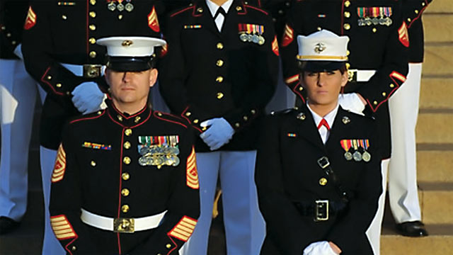 PHOTO: Ariana Klay, US Marine Corps 1st Lieutenant, in Marine dress blues, from the documentary, "The Invisible War".