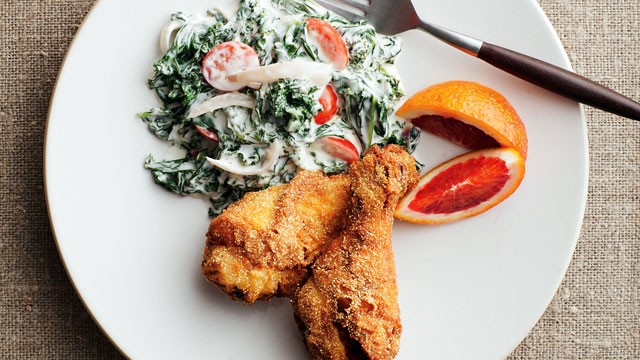PHOTO: Buttermilk Fried Chicken with Creamed Kale
