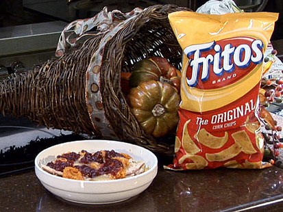 Thanksgiving Leftovers Fritos Pie, made from Fritos, cranberries and gravy, is shown here.