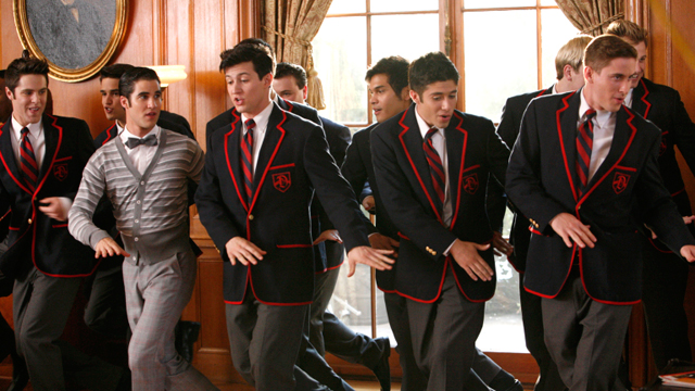 PHOTO: Blaine performs with the Warblers in "The First Time" episode of Glee airing, Nov. 8, 2011.