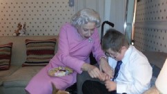 PHOTO: A costumed Helen Mirren spends time with Oliver Burton, backstage after her show.