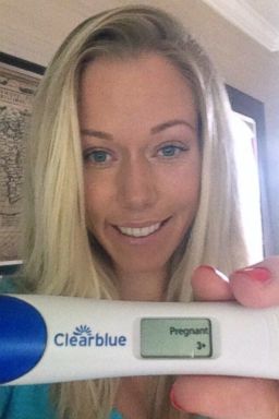 PHOTO: Kendra Wilkinson shows her positive pregnancy test result in a photo she tweeted on Oct. 31, 2013.