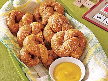 MyRecipes baked soft pretzels are shown here.