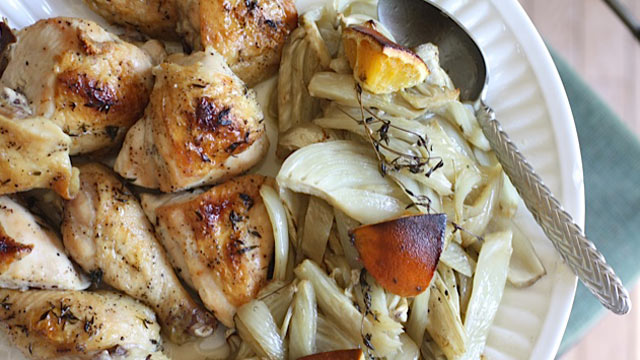 PHOTO: Rachel Willen's honey-orange roasted chicken with fennel is shown here.