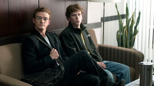 PHOTO Justin Timberlake, left, and Jesse Eisenberg in Columbia Pictures "The Social Network."