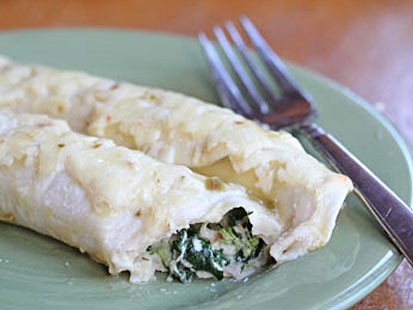 PHOTO: Erin Chases make-ahead chicken and spinach enchiladas are shown here.