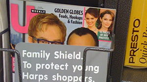 Photo: A grocery store in Arkansas was seemingly offended by the Us Weekly magazine cover featuring Elton John and partner David Furnish with their baby son Zachary.