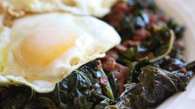 PHOTO: Rachel Willen's vinegar braised greens with fried eggs are shown here.