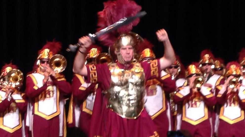PHOTO: Will Ferrell is seen leading the University of South California in full Trojan armor in this photo post to the athletic departments Twitter account on Oct. 14, 2013 with the caption, "Will Ferrell at #USC! @CFCcharity #FightOn".