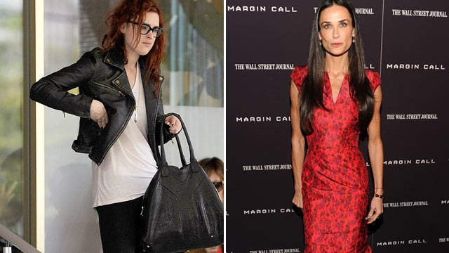 PHOTO: Rumer Willis, left, is seen at her hotel in Miami Beach, Fla. before leaving for the airport to return to L.A., March 6, 2012. Demi Moore, right, is seen at the "Margin Call" premiere Oct. 17, 2011.