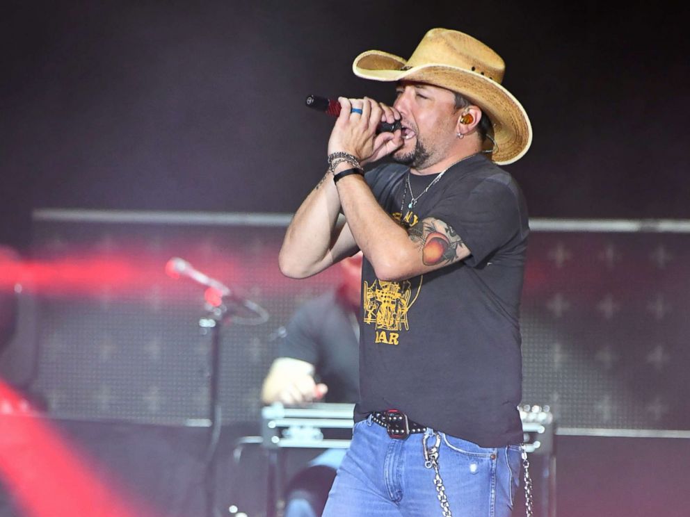 PHOTO: Recording artist Jason Aldean performs during the Route 91 Harvest country music festival at the Las Vegas Village, Oct. 1, 2017 in Las Vegas, Nevada.