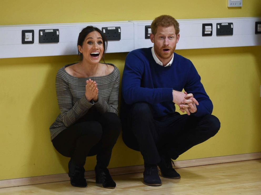 PHOTO: Prince Harry and Meghan Markle a street dance class during their visit to Star Hub, a community and leisure center in the Tremorfa area of the city, Cardiff, Wales, Jan. 18 2018.