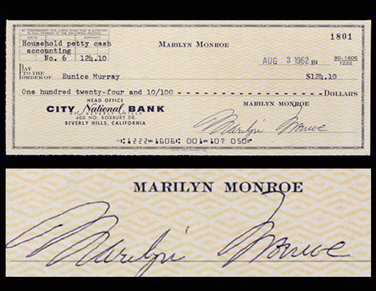 marilyn monroe death. signed by Marilyn Monroe,