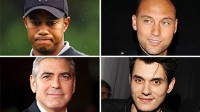 PHOTO Tiger Woods, Derek Jeter, John Mayer, and George Clooney are shown in these file photos.