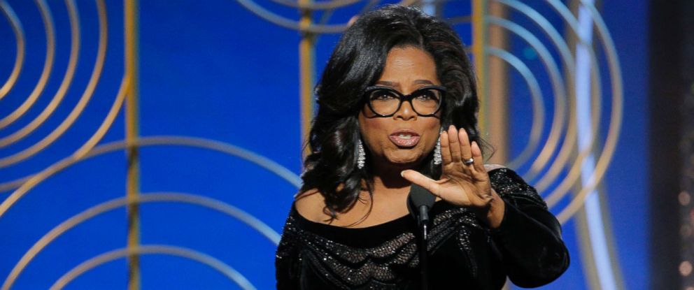 PHOTO: Oprah Winfrey accepts the Cecil B. Demille award at the 75th annual Golden Globe awards, Jan. 7, 2018, in Beverly Hills, Calif.