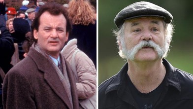PHOTO: Bill Murray, left, in a scene from the movie, "Groundhog Day." Bill Murray walks up a fairway during the first round of the AT&T Pebble Beach National Pro-Am at the Monterey Peninsula Country Club, Feb. 7, 2013, in Pebble Beach, Calif.