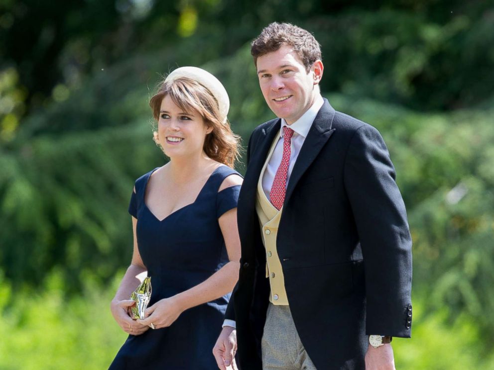 PHOTO: Princess Eugenie and Jack Brooksbank arrive at the wedding of James Matthews and Pippa Middleton, St Marks Church, May 20, 2017, in Englefield, U.K.