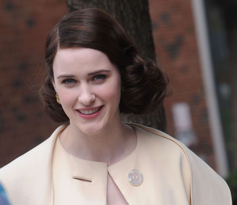 PHOTO: Rachel Brosnahan smiles on the set of The Marvelous Mrs. Maisel on May 24, 2017 in New York.