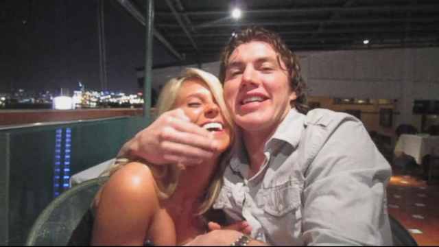 VIDEO: After sealing the win in a shootout against Russia the hockey star and his fiancé have gone viral.