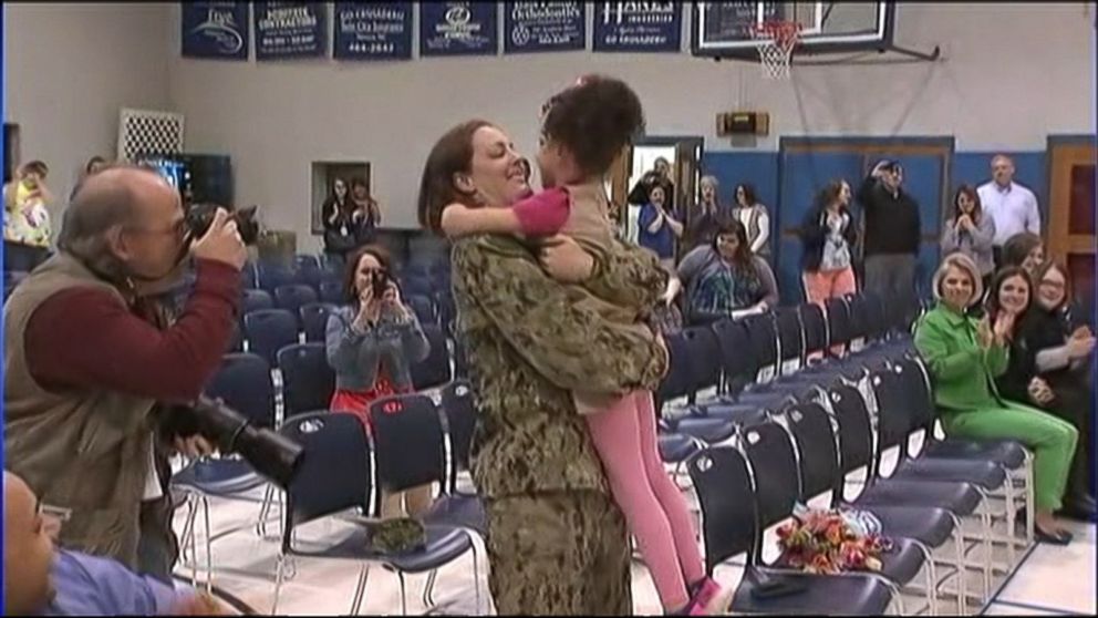 Navy Mom Surprises 5 Year Old Daughter In School Gym Video Abc News