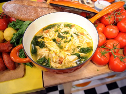 Chicken and chorizo with mustard greens