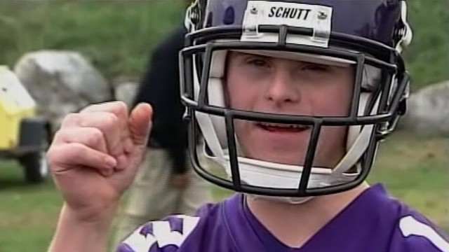 VIDEO: Patrick Myshrall, 17, runs into the end zone for his high school team.