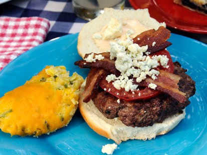 Cowboy chef Grady Spears grills up his Red, White and Blue cheeseburgers for July Fourth on