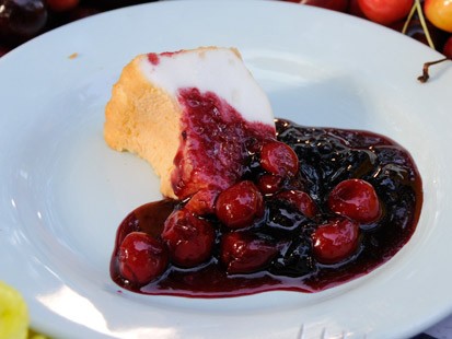Rocco DiSpirito's angel food and cherry cake with ginger cream.