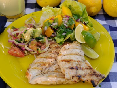 Rocco DiSpirito?s chicken cutlets with lime and avocado salsa.