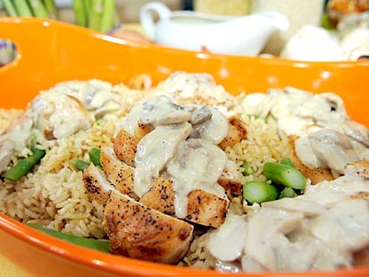 Chicken Fans With Tarragon-Cream Sauce and Rice Pilaf with Asparagus