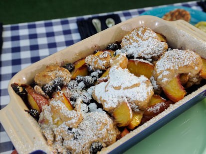 Roccos Peach and Blueberry Cobbler with Ginger and Cinnamon