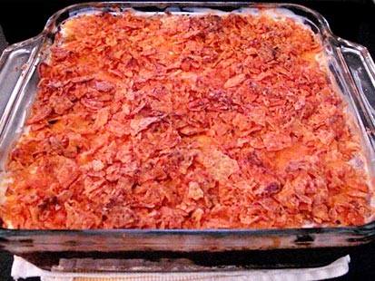 Photo: An enchilada casserole, hot out of the oven.