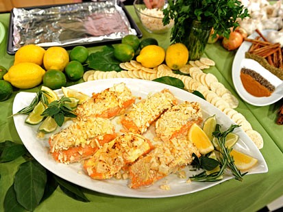 Roasted Salmon with Hot Mustard Cracker Topping