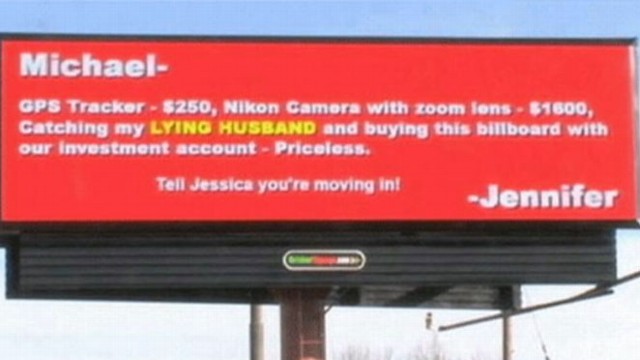 VIDEO: A billboards message from a jilted spouse may just be a boost for a local restaurant.