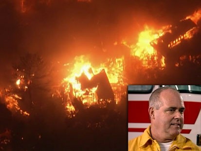 A picture of the wildfires and Michael Boyle.
