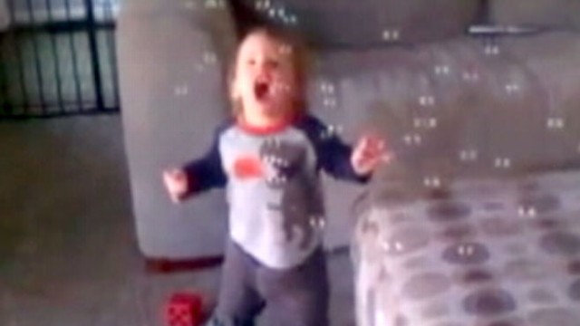 VIDEO: 12-month-old Lennon Gruber couldnt get enough of his first sight of bubbles.