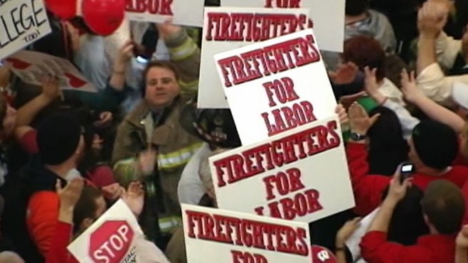 VIDEO: Public workers protest budget package that would strip rights and benefits.