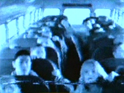A video still from a school bus camera