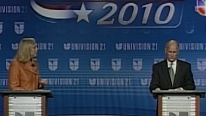 Tensions are high at the Univision debate between Meg Whitman and Jerry Brown.