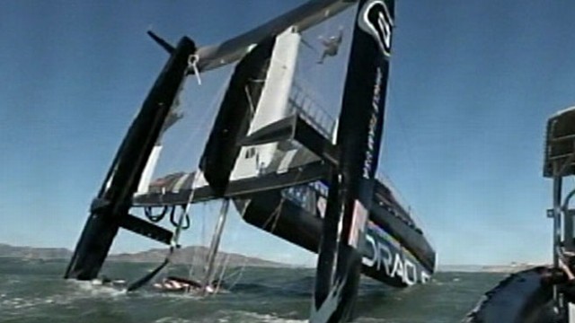 VIDEO: Americas Cup Catamaran Capsizes