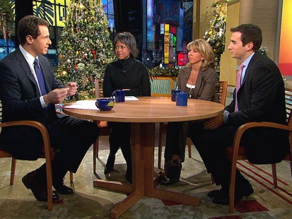 A picture of Mellody Hobson, Liz Anne Sonders and Andrew Ross Sorkin.