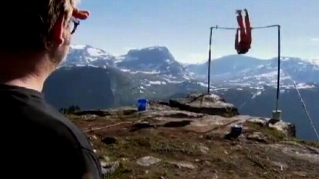 VIDEO: Richard Henriksen was attempting an acrobatic twist when his high bar snapped.