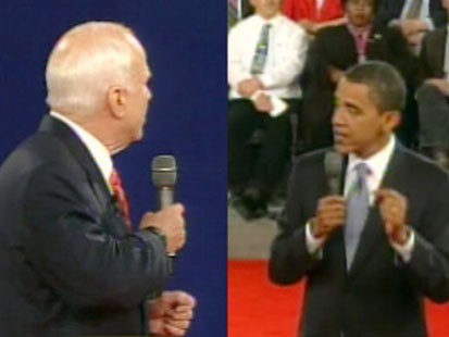 A split screen picture of John McCain and Barack Obama from the debate.