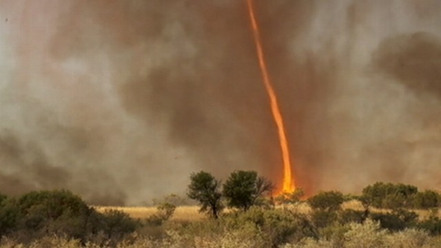 VIDEO: A rare phenomenon that looks like a burning tornado is seen in amazing video.