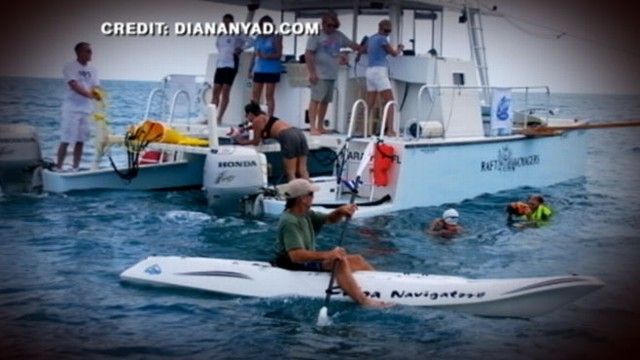 VIDEO: Swimmer unable to complete her third attempt at the long-distance swim.