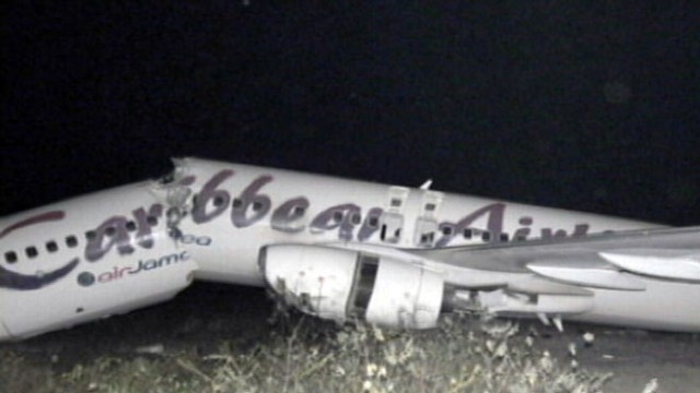 VIDEO: Passengers all walk away after a Caribbean Airlines jet skids off runway.